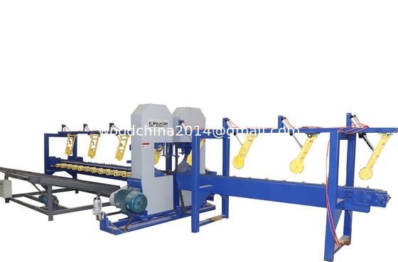 อัตโนมัติตั้ง Twin Head Bandsaw Sawmill สายเครื่องตัดไม้