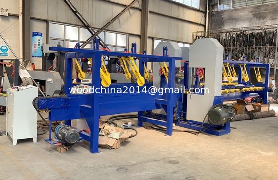 อัตโนมัติตั้ง Twin Head Bandsaw Sawmill สายเครื่องตัดไม้